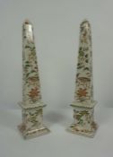 Pair of Reproduction Chinese Crackle Glaze Obelisks, Decorated with allover panels of Birds in