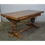 Oak Draw Leaf Dining Table, circa 1930s, Raised on Pineapple supports, 76cm high, 245cm long, 85cm