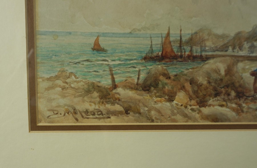 D McLeod "Coastal Scene with Figures and Cottages to the Foreground" Pair of Watercolours, Signed, - Image 4 of 6