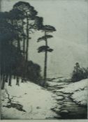 John G Mathieson "Woodlands Scene with River" Etching, Signed in pencil, 27cm x 19.5cm