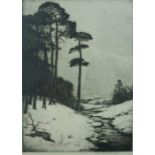 John G Mathieson "Woodlands Scene with River" Etching, Signed in pencil, 27cm x 19.5cm