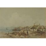D McLeod "Coastal Scene with Figures and Cottages to the Foreground" Pair of Watercolours, Signed,