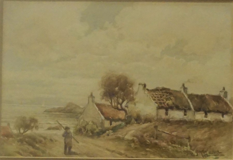 D McLeod "Coastal Scene with Figures and Cottages to the Foreground" Pair of Watercolours, Signed, - Image 2 of 6