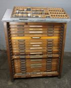 Vintage Oak Printing Chest, Having a later top, With ten drawers enclosing accessories, 127cm
