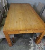 Modern Oak Dining Table, With a set of six Dining Chairs, The table having a cutlery drawer to