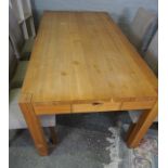 Modern Oak Dining Table, With a set of six Dining Chairs, The table having a cutlery drawer to