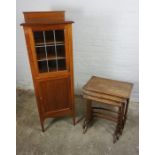 Mahogany Music Cabinet, 129cm high, 45cm wide, 39cm deep, With a Mahogany Nest of Three Tables, 53cm