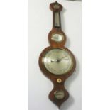 Rosewood Banjo Wall Barometer, Having a Silver Dial and Thermometer guage, 95cm high