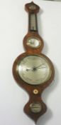 Rosewood Banjo Wall Barometer, Having a Silver Dial and Thermometer guage, 95cm high