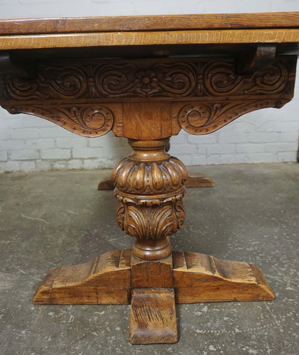 Oak Draw Leaf Dining Table, circa 1930s, Raised on Pineapple supports, 76cm high, 245cm long, 85cm - Image 2 of 4