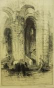 Hedley Fitton (1859-1929) "Cloisters" Original Etching, Signed in pencil, 34.5cm x 21cm, Label to