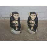 Two Painted Composite Stone Garden Figures, Modelled as Monkeys, 14cm high, (2)
