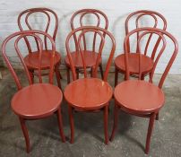 Set of Six Vintage French Painted Bentwood Cafe Chairs, 90cm high (6)
