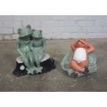 Two Painted Composite Stone Garden Figures, Modelled as Frogs, Largest 12cm high, (2)