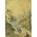 J.P Prentice (19th century) "Lord with Figure near Newbattle" Watercolour, Signed and Dated 1861,
