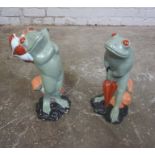 Two Painted Composite Stone Garden Figures, Modelled as two Frogs, Largest 15cm high, (2)