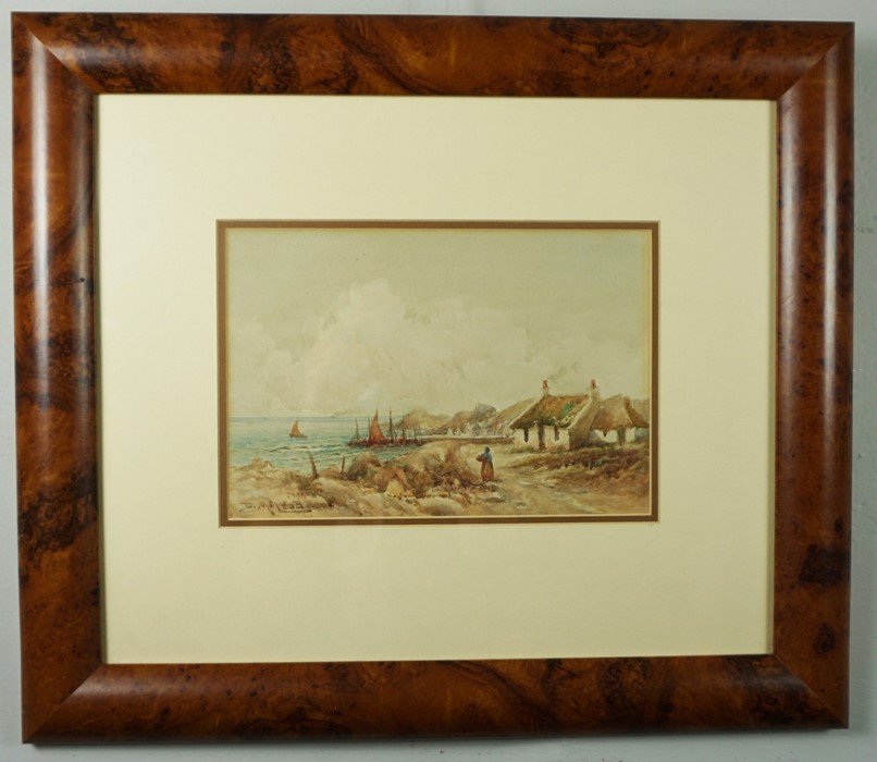 D McLeod "Coastal Scene with Figures and Cottages to the Foreground" Pair of Watercolours, Signed, - Image 3 of 6