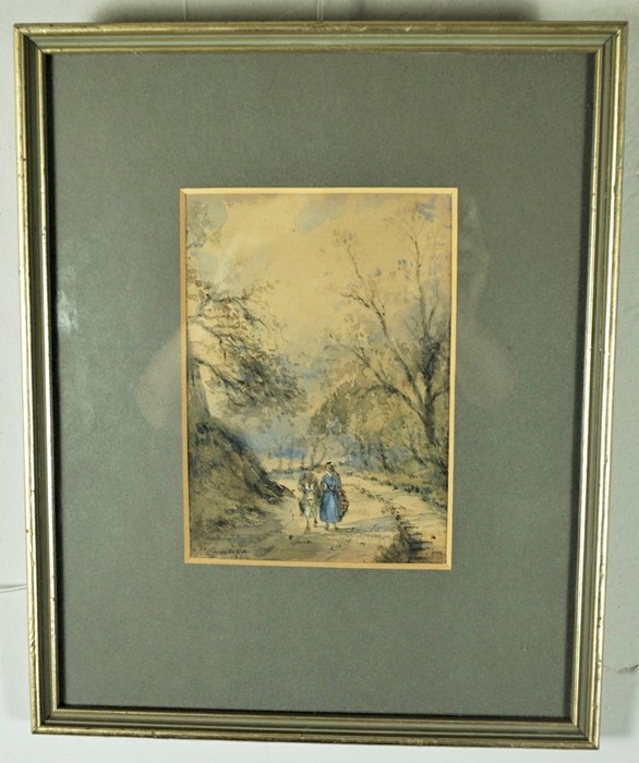 J.P Prentice (19th century) "Lord with Figure near Newbattle" Watercolour, Signed and Dated 1861, - Image 2 of 3