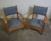 Pair of Oak Nursing type Open Armchairs, 72cm high, (2)