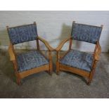 Pair of Oak Nursing type Open Armchairs, 72cm high, (2)