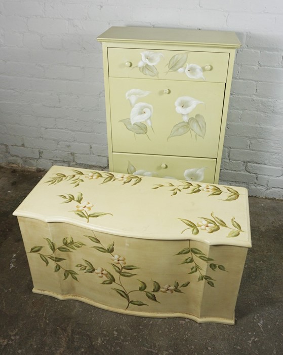 Childs Painted Utility Chest, 101cm high, 61cm wide, 32cm deep, With a similar Ottoman, (2)