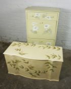 Childs Painted Utility Chest, 101cm high, 61cm wide, 32cm deep, With a similar Ottoman, (2)