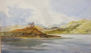 N.Hampton "Duart Castle" Watercolour, Signed, 26.5cm x 44.5cm