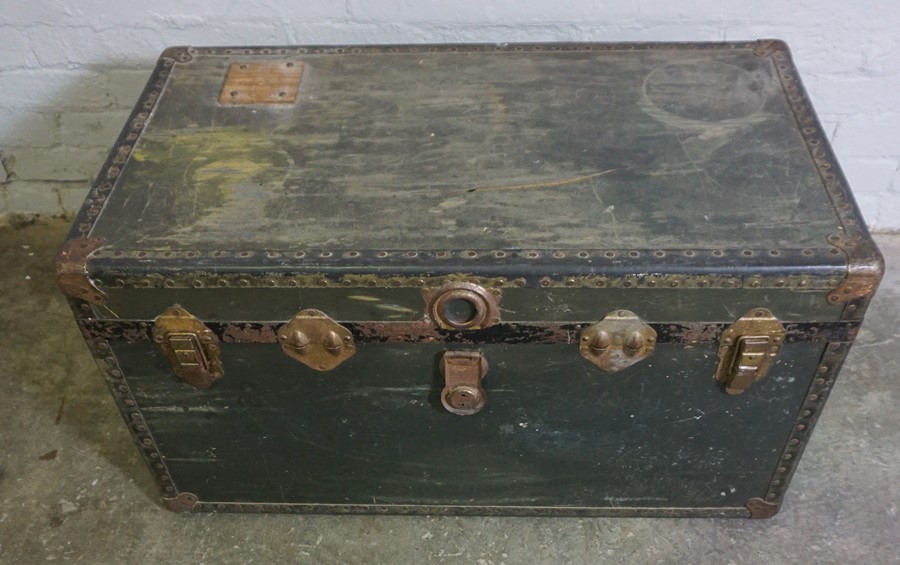 Vintage Travel Trunk, 48cm high, 92cm wide, 52cm deep, With a Pine Box, (2)