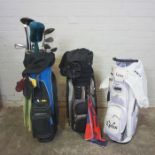 Bag of Assorted Metal Shafted Golf Clubs, With two Golf Bags (lot)