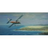 Ron Gale "Gusty Approach to Barra" Oil on Board, Signed, 29cm x 59.5cm