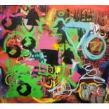 Robbie Mackintosh (Scottish, B.1980), The Games Men Play, spray paint on canvas, signed, titled