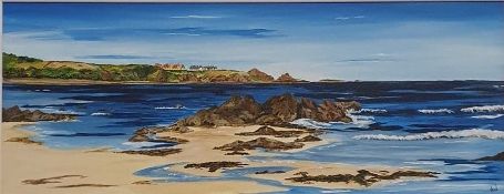 SOLD Anne White (Scottish, B.1960), Living on the Edge, St Abbs from Coldingham Bay, acrylic on