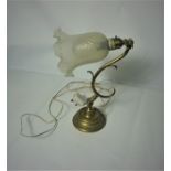 Edwardian Gilt Metal Adjustable Desk Lamp, With a frilly glass shade, 33cm high Condition