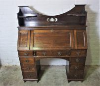 Arts & Crafts Oak Bureau / Desk, The Britisher Desk, Having an adapted pediment above a fall