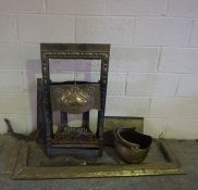 Art Nouveau Cast Iron & Brass Fireplace, With a Fire Curb and Coal Helmet (a lot)