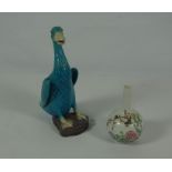 Chinese Famille Rose Bottle Shaped Vase, 14.5cm high, With a Turquoise Glazed Figure of a Duck (2)