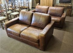 Matching Brown Leather Three Seater and Two Seater Sofas, Three seater approximately 68cm high,