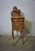 French Walnut Pot Cupboard, Having a pediment above fixed Marble top and a Drawer and Door, Raised