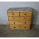 Victorian Pine Chest of Drawers, Having a later Marble top above two small Drawers and three long