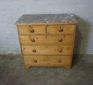 Victorian Pine Chest of Drawers, Having a later Marble top above two small Drawers and three long