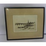 Sir David Young Cameron RA RSA (Scottish 1865-1945) "Perth Bridge" Etching, Signed, 17.5cm x 26cm