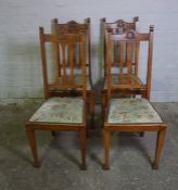 Set of Four Arts & Crafts Oak Dining Chairs, Having detachable seats, 107cm high (4)