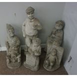 Five Composite Stone Garden Figures, Modelled as Novelty Figures and a Gnome,  40cm, 51cm, 77cm high