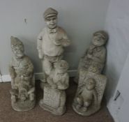 Five Composite Stone Garden Figures, Modelled as Novelty Figures and a Gnome,  40cm, 51cm, 77cm high