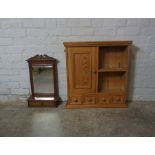 Pine Wall Hanging Cupboard, Having Drawers and open Shelving, 66cm high, 68cm wide, 19cm deep,