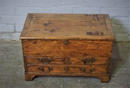 George III Mahogany Apprentice Chest / Work Box, Having a hinged top above two small Drawers and a