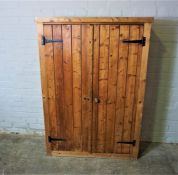 Victorian Pine Cupboard, Decorated with Metal brackets, Enclosing open Shelving, 151cm high, 107cm