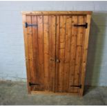 Victorian Pine Cupboard, Decorated with Metal brackets, Enclosing open Shelving, 151cm high, 107cm