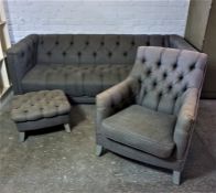Chesterfield Three Piece Lounge Suite, Comprising of a large Sofa with matching Armchair and