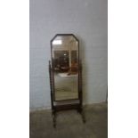 Oak Cheval Mirror, Raised on Barley twist columns, 172cm high